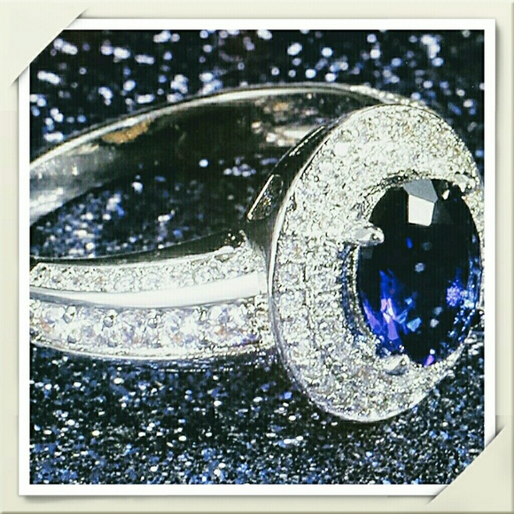 Fashion ring925 silver filled Alloy oval blue sapphire Lab Created - Picture 3 of 10